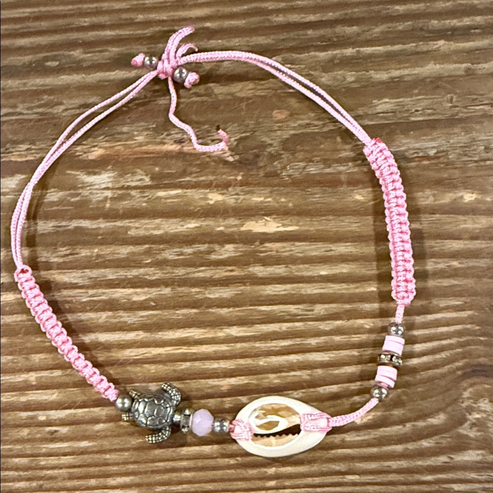 Pink beaded Turtle shell woven Bracelet adjustable